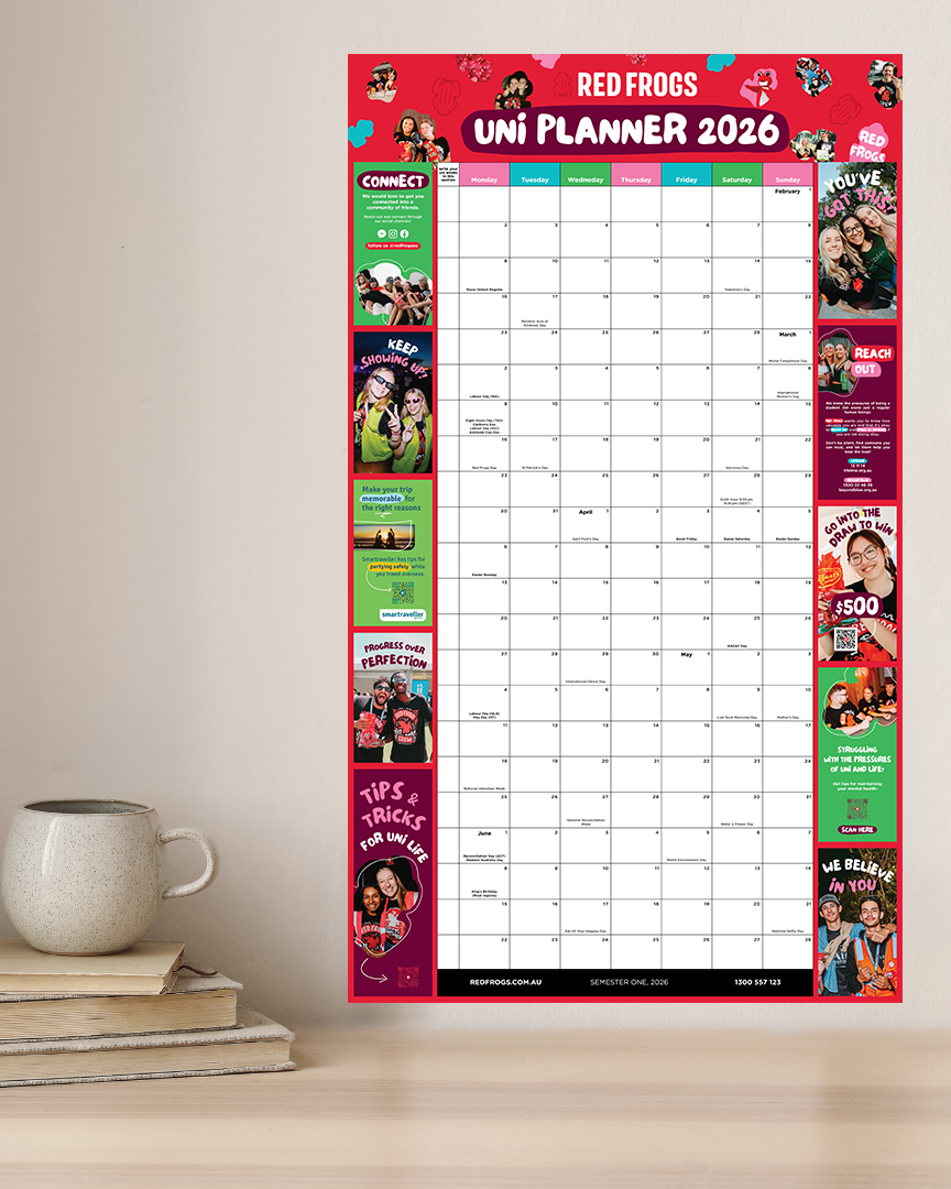 Juggling assignments, sports, college events, work and social commitments can be a big task. Luckily Red Frogs have something that takes the edge off organisation.
